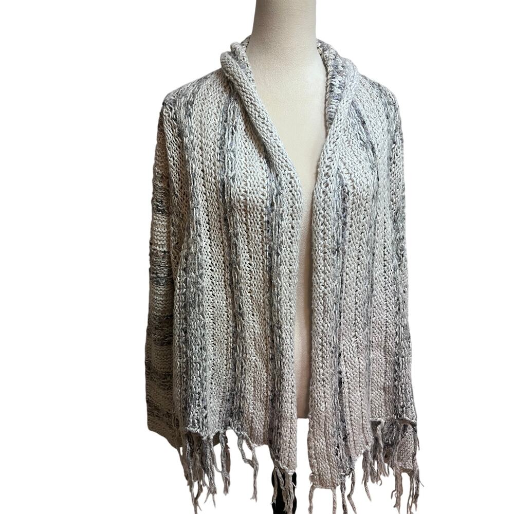Free People Boho Open Knit Fringe Cardigan Linen Wool Mohair Sweater Lagenlook